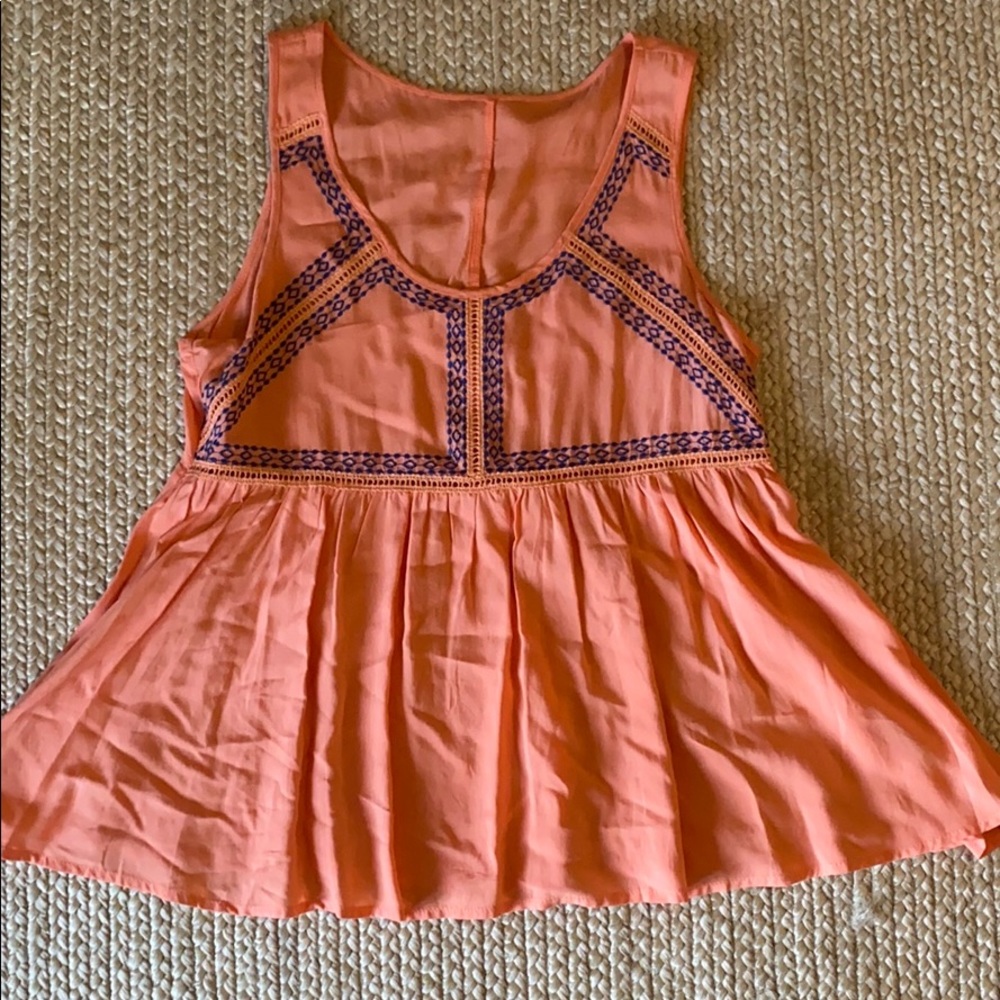 Pastel orange and blue embroidered tank size S